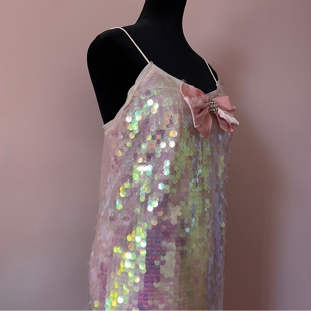 NEW! LoveShackFancy- Kumi Sequin Statement Dress Pink Iridescent Size Small - Picture 10 of 16